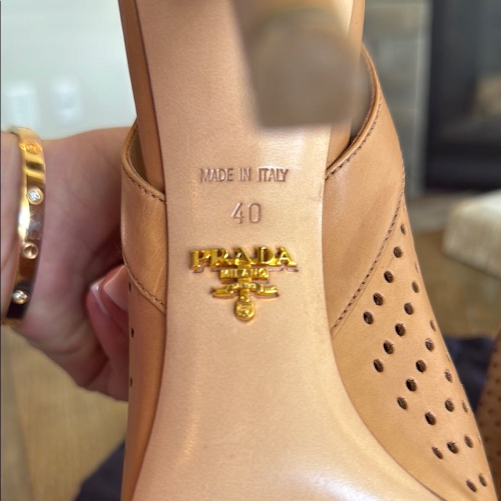 PRADA Tan Peep-Toe Heels - Picture 2 of 10